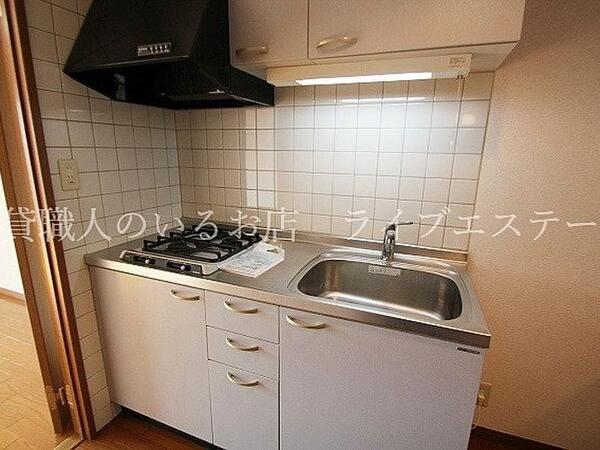 2口コンロ付きのシステムキッチン!自炊派にオススメ(同タイプ102号室の参考写真です) 防犯カメラ設置物件。防犯面が気になる方にオススメ
